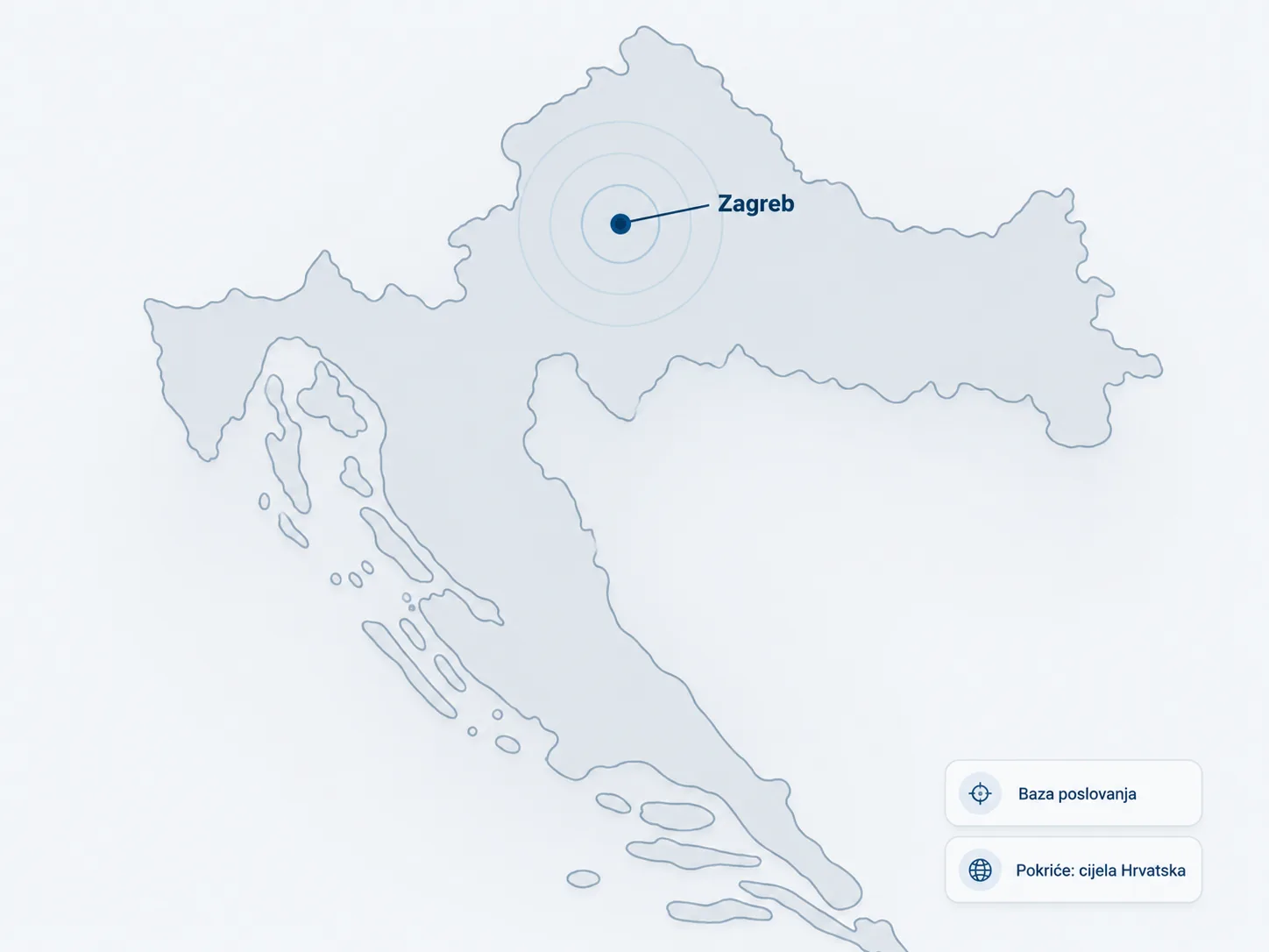 Karta Hrvatske s označenim Zagrebom